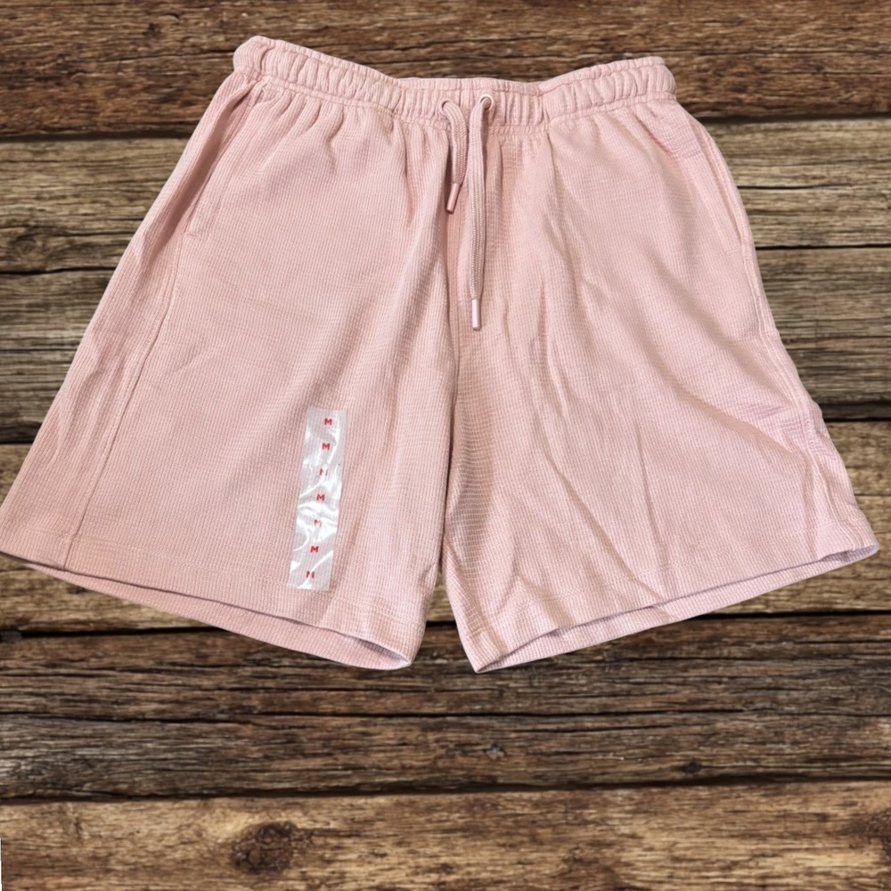 Amongst Others Mens Pink Waffle Knit Drawstring Gym Sweat Shorts Loungewear M - Picture 4 of 11